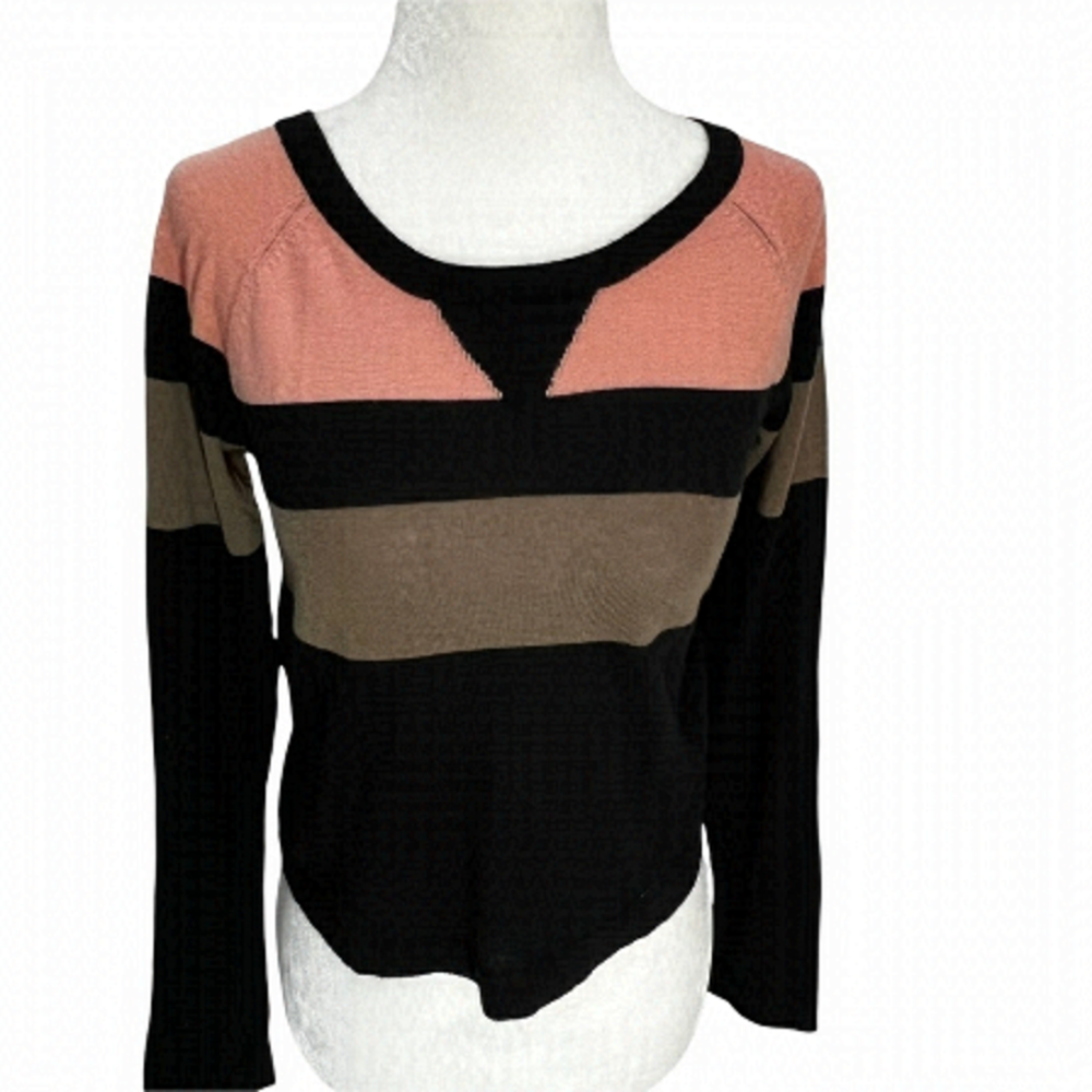 𝅺kenzie Girl Cotton Blend Black Wide Stripe Lightweight Cropped Sweater XS